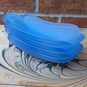 Blue Glass Banana Split Dishes Vintage Frosted Glass Dessert Set of 4 Dad Gifts